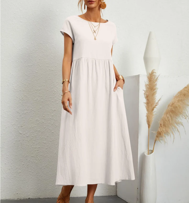 Last Day Promotion 49% off 🔥2023 spring fashion solid color cotton linen pocket dress